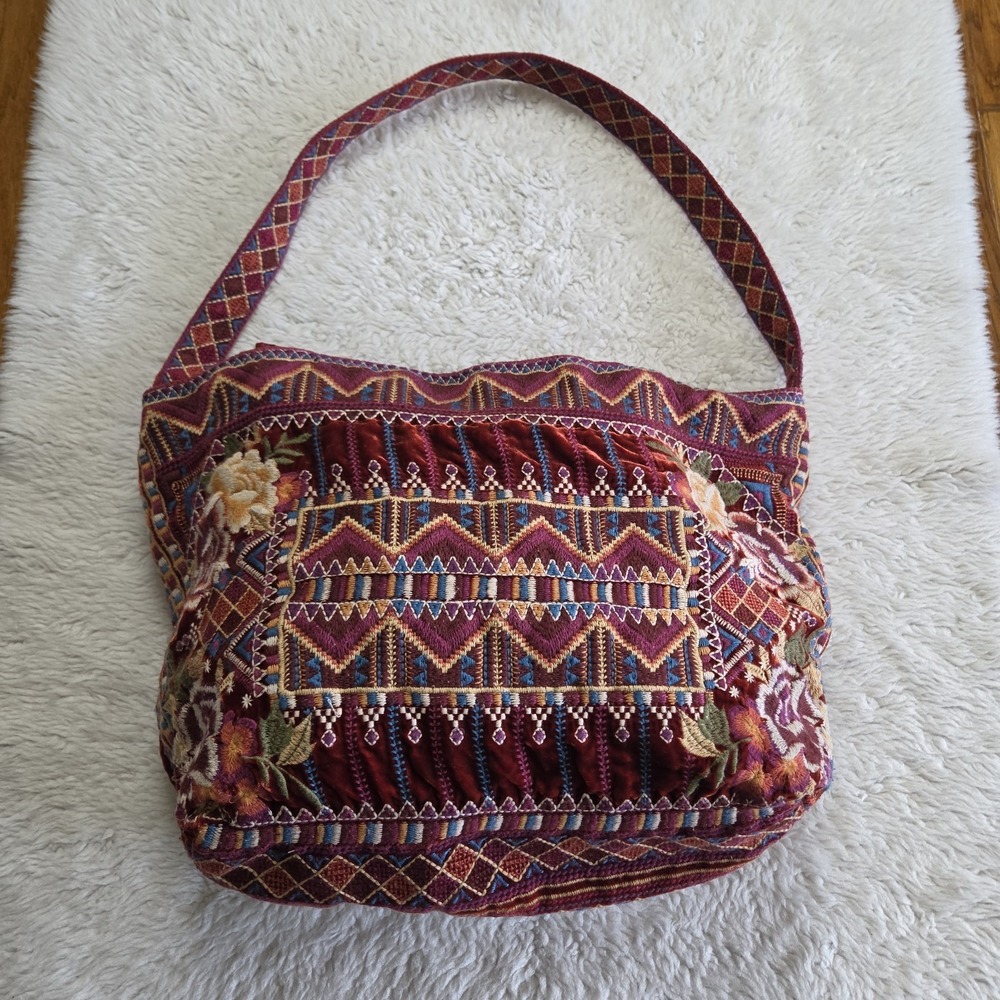Johnny Was Othilia Embroidered Velvet Tote Bag Floral Handbag Purse Silk Rayon - Picture 3 of 11